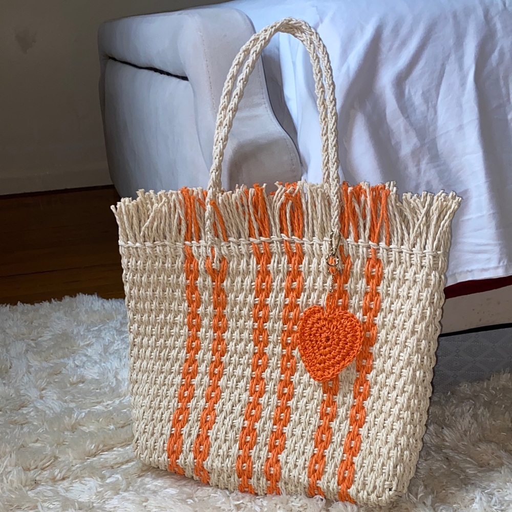 Handcrafted Cream and Orange Tote Bag
